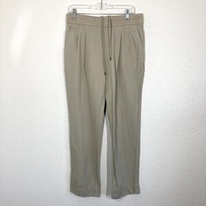 James Perse Pants Womens 1 Beige Twill Straight Leg Drawstring Pleated Linen